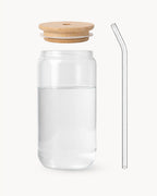 Vasos con tapa de bambú y pajita de vidrio (set de 4) 500 ml
