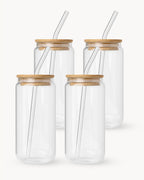 Vasos con tapa de bambú y pajita de vidrio (set de 4) 500 ml