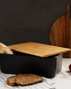 Panera de cerámica con tapa de bambú