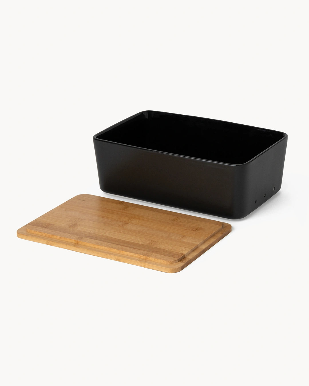 Panera de cerámica con tapa de bambú