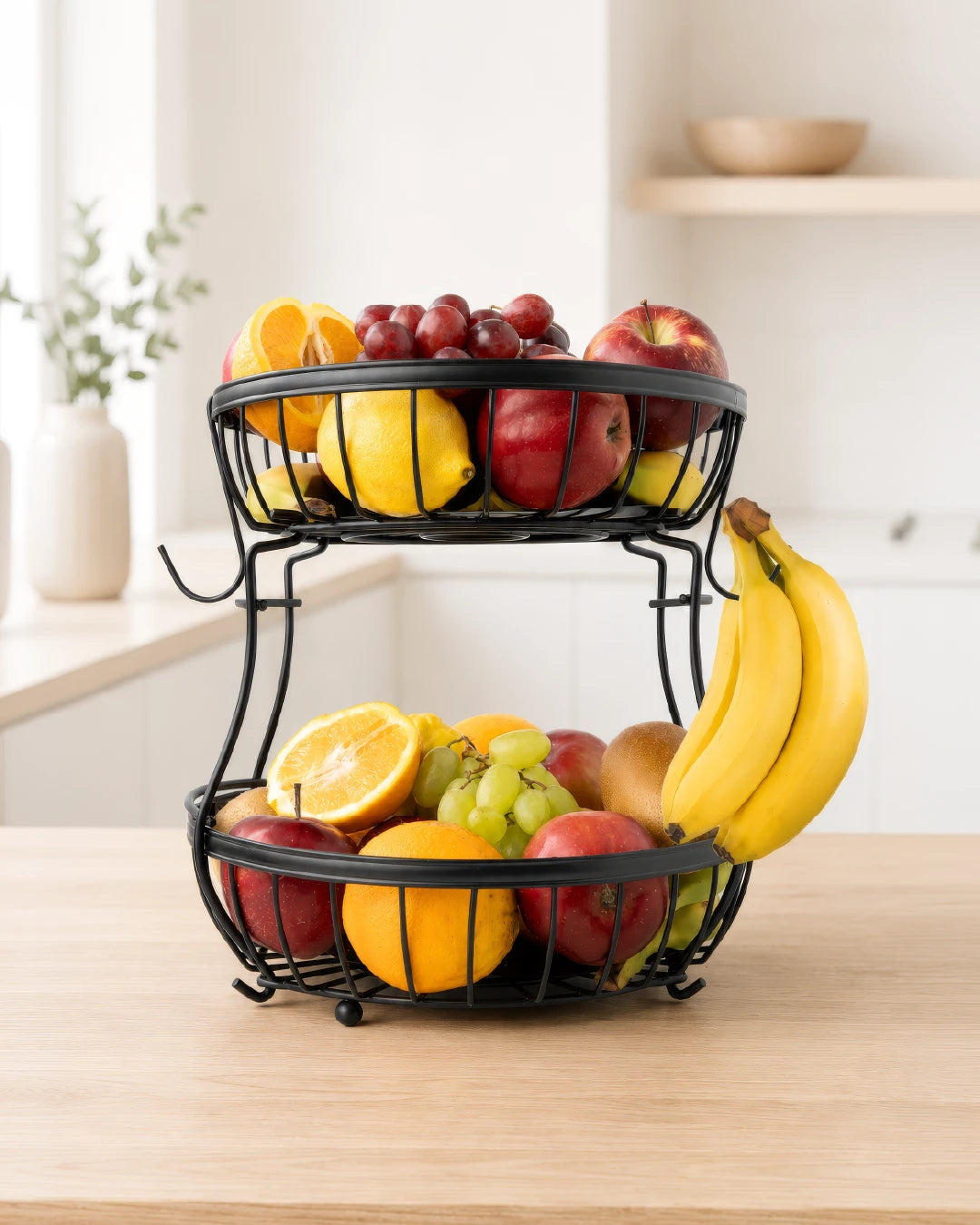 Frutero de 2 pisos en metal negro