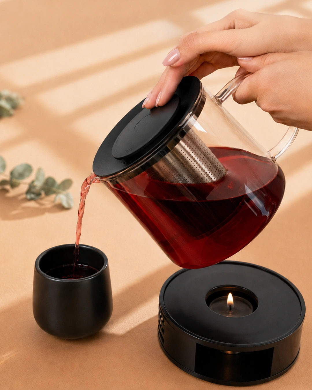 Tetera de vidrio con calentador 1,5 L