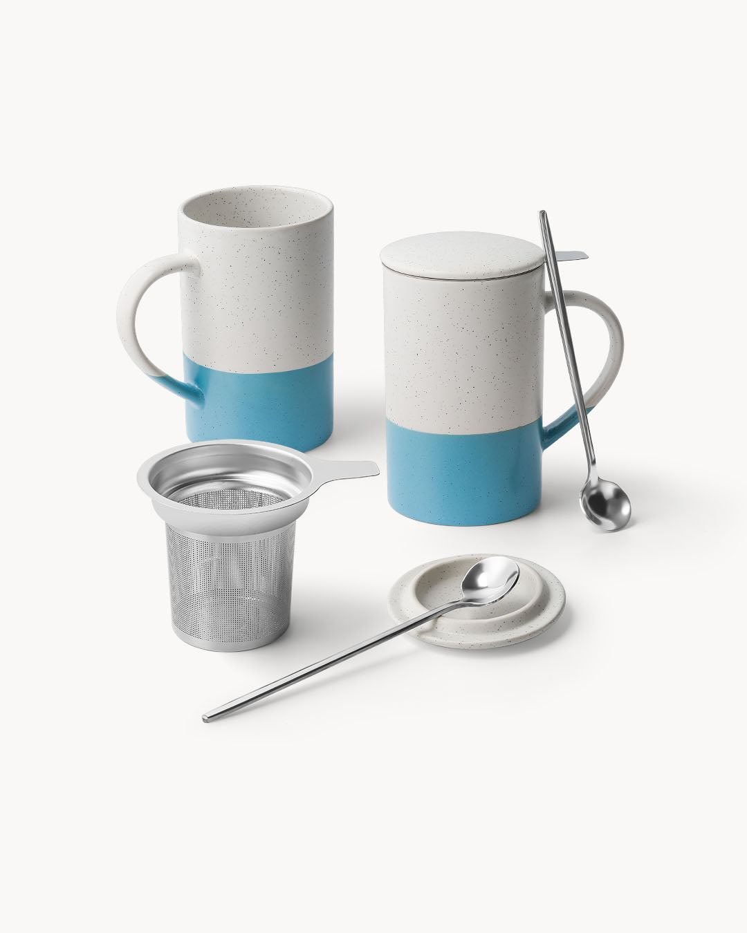 Miamio Geschirr - Teetassen Set 2er Keramik mit Siebeinsatz und Deckel 500ml